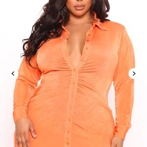 Fashion Nova Orange Button-Up Dress